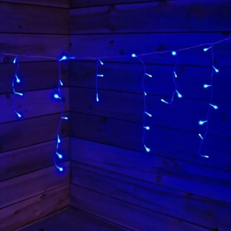 100 Battery Operated Icicle Lights Blue with Clear Cable Indoor & Outdoor