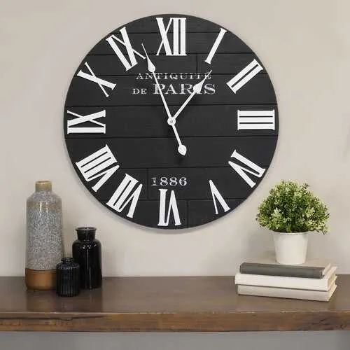 24" Vincent Black and White Wood   Wall Clock