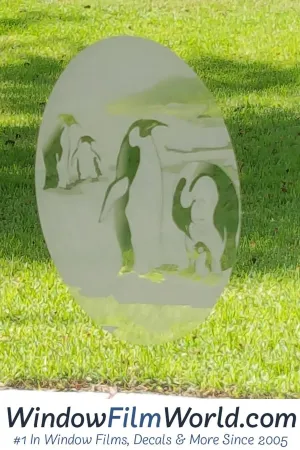 4" x 6" Oval Penguin Etched Glass Decal | (Static Cling)