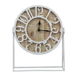 9" Round Semi-Glossy White Finish Desk Clock