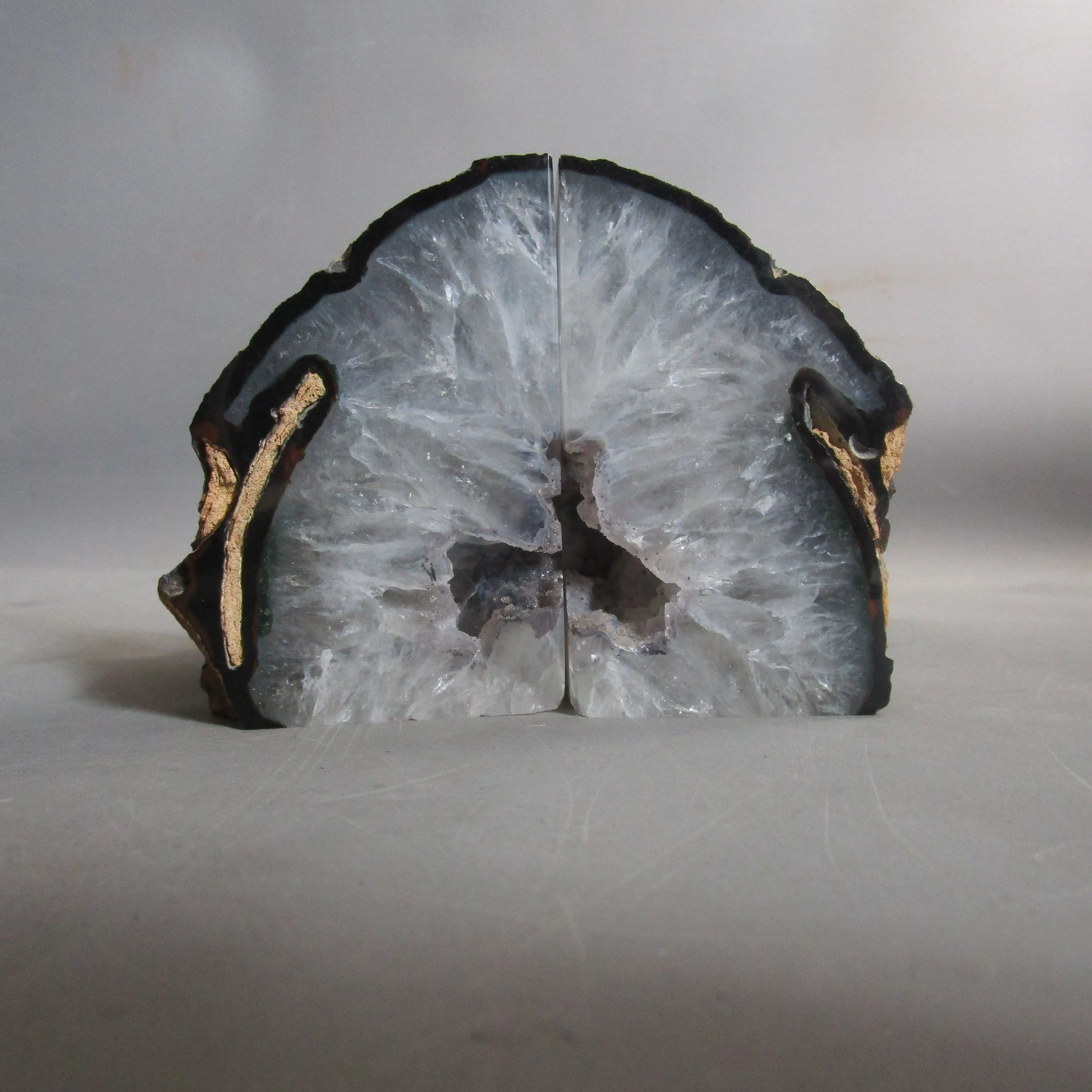 Agate Cut And Polished Geode Bookend's Vintage C1970s