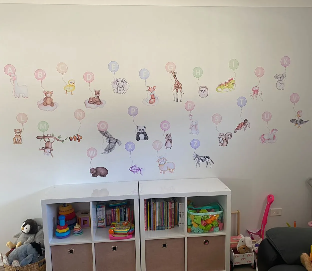 Animal Alphabet Australian Design Hand Painted Peel & Stick, Removable Wall Decal. Nursery, Kids Playroom, Kids Teens Bedroom