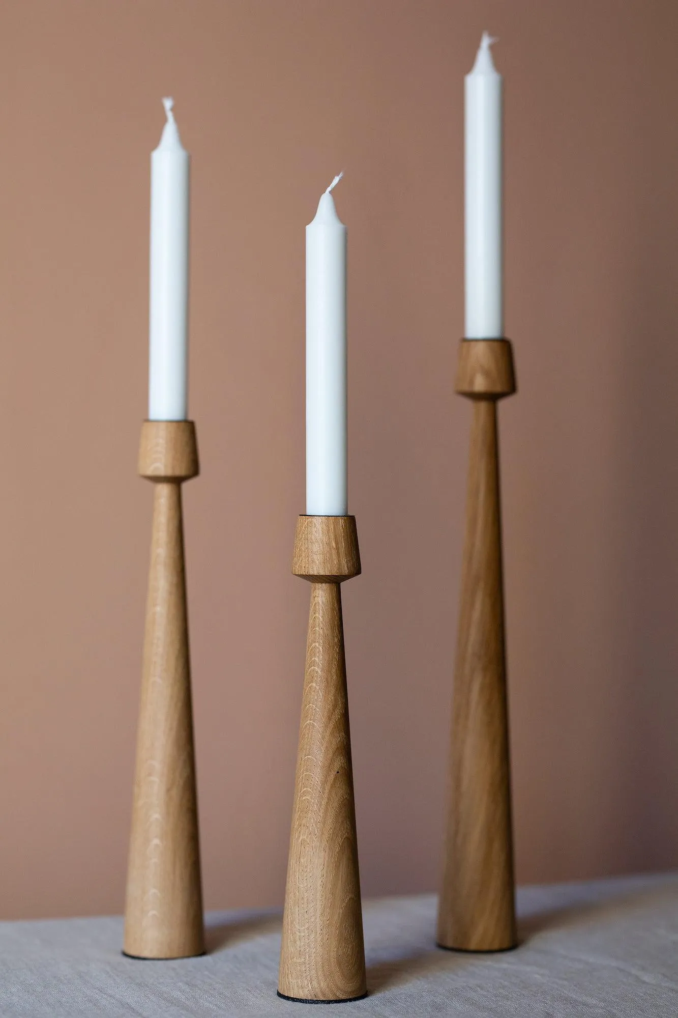 Aukstas Tower Oak Candlesticks (Set of 3)