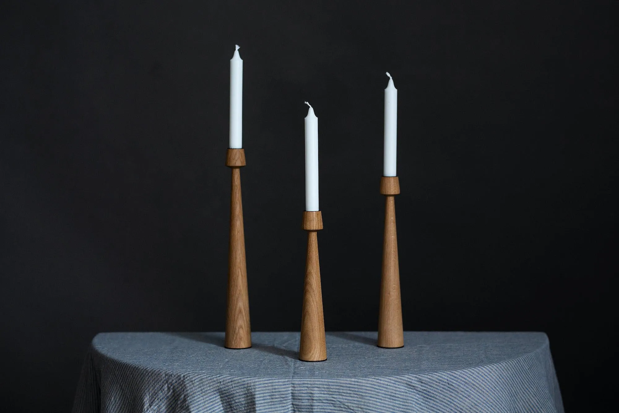 Aukstas Tower Oak Candlesticks (Set of 3)