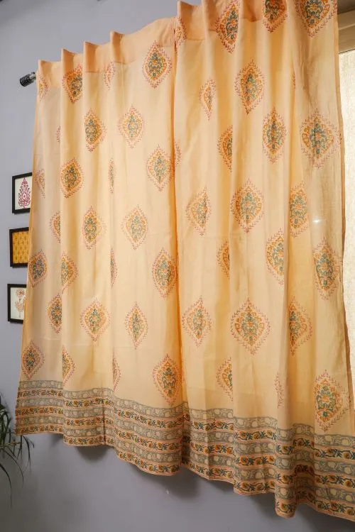 Baileya Red Hand Block Printed Window Curtain