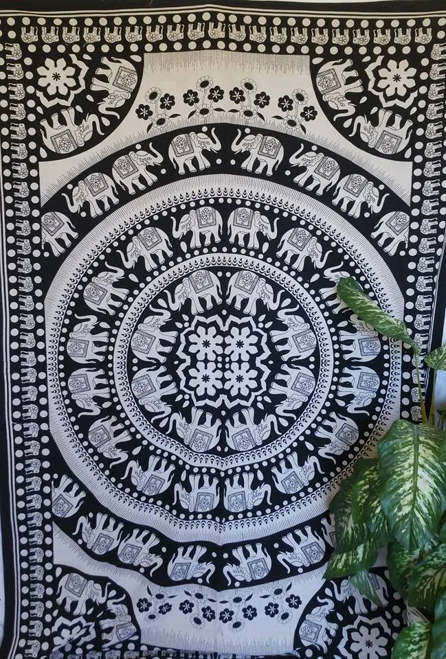 B&white elephant mandala Tapestry/Wall Tapestry/Boho Bohemian Tapestry/ Hippie wall tapestry/Wall Decor/ Indian Tapestry