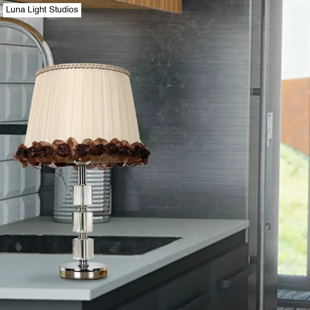 Barrel Night Lamp: Minimalist Clear Crystal Table Light in Beige for Living Room