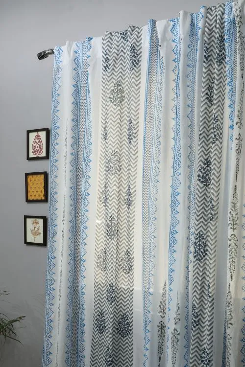 Bering Blue Hand Block Printed Door Curtain