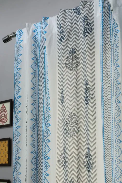 Bering Blue Hand Block Printed Door Curtain