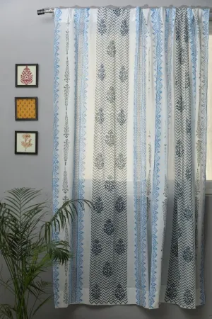 Bering Blue Hand Block Printed Door Curtain