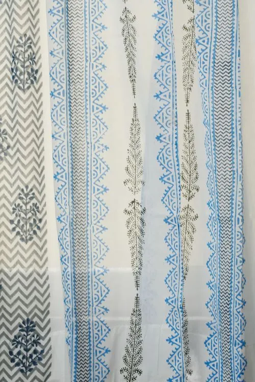 Bering Blue Hand Block Printed Window Curtain