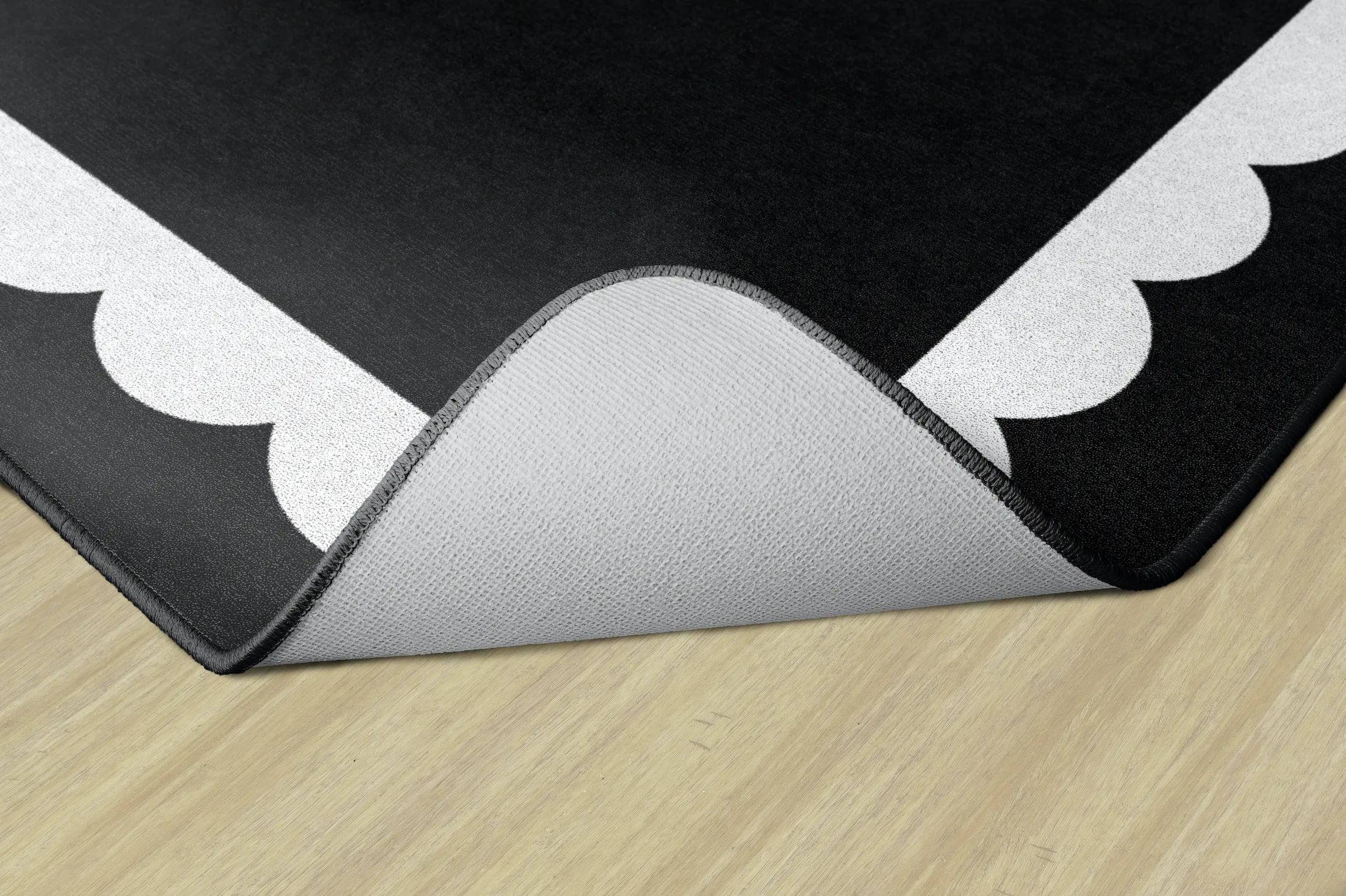 Black & White Scallop on Black | Classroom Rug | Schoolgirl Style