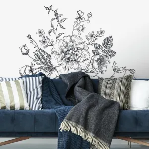 Black and White Peony Peel and Stick Giant Wall Decals