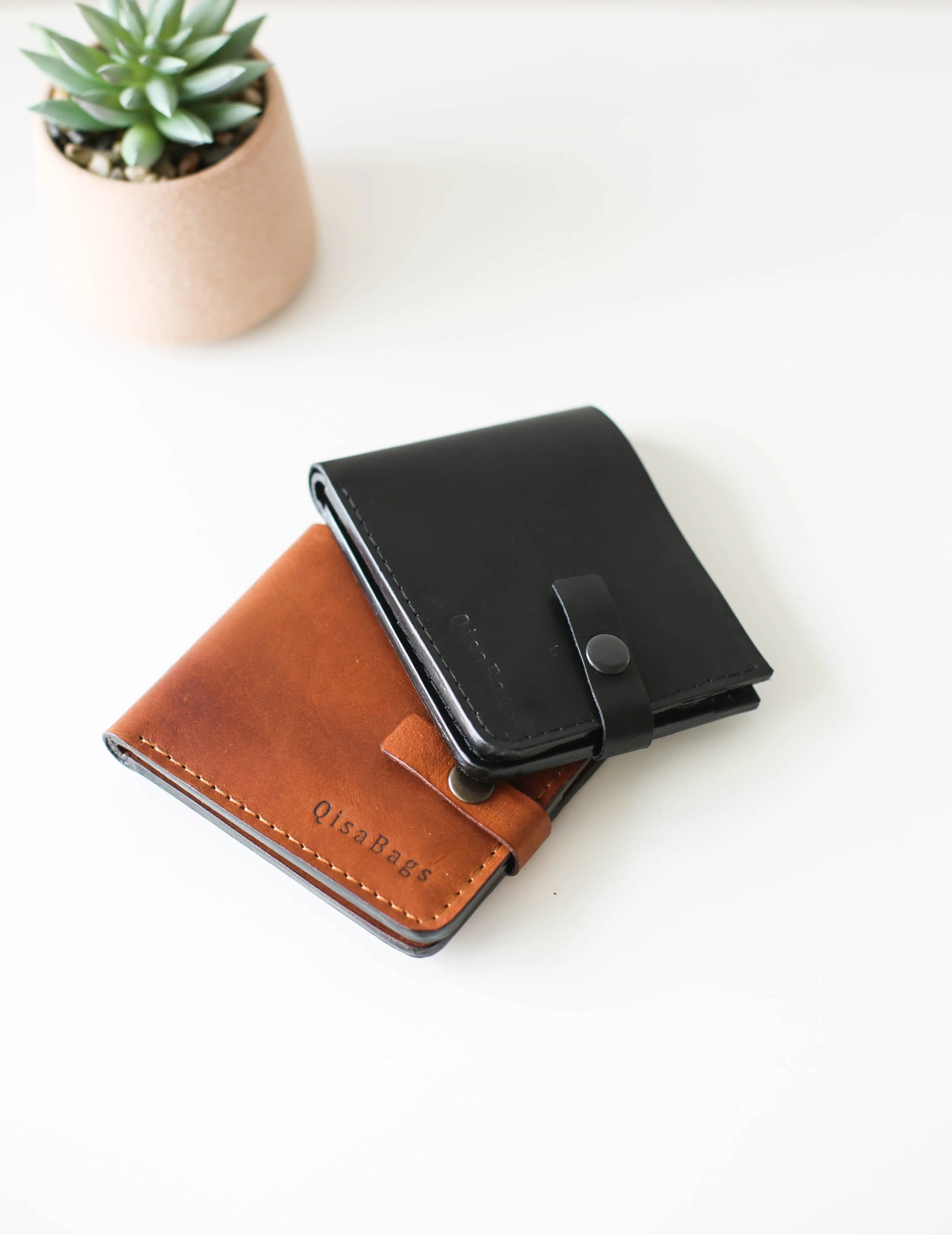 Black Leather Bifold Wallet Men's