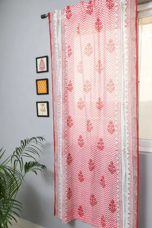 Blast Colour Red Hand Block Printed Door Curtain