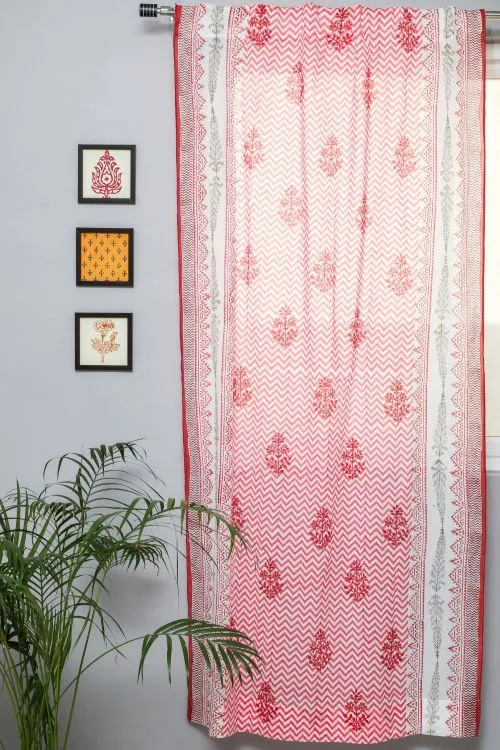 Blast Colour Red Hand Block Printed Door Curtain