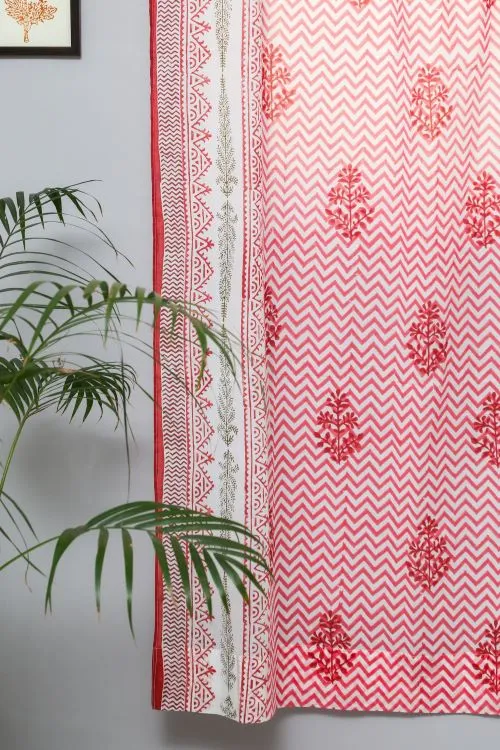 Blast Colour Red Hand Block Printed Door Curtain