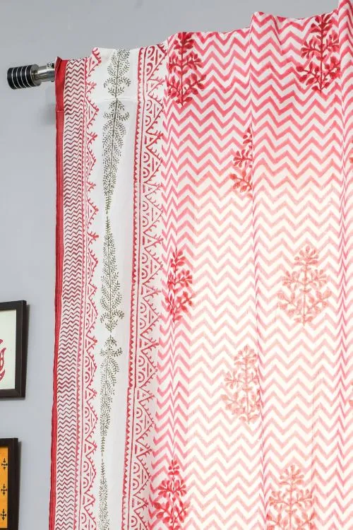 Blast Colour Red Hand Block Printed Door Curtain