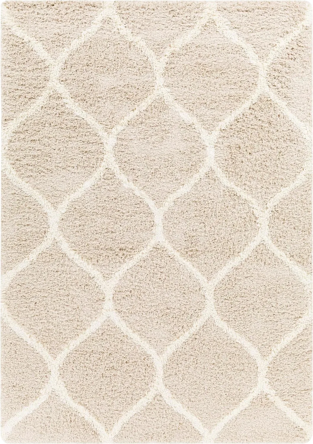 Blockton 5x7 Shag Beige Area Rug Carpet for Living Room Bedroom or Kitchen (5'3" x 7'3")