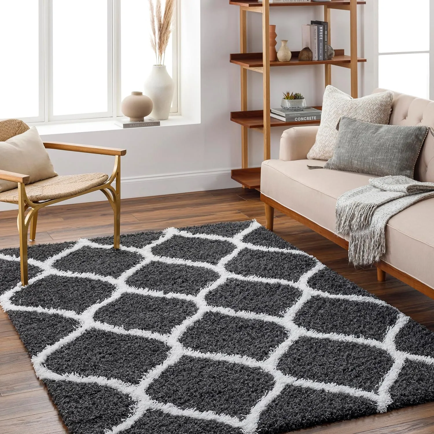 Blockton 5x7 Shag Beige Area Rug Carpet for Living Room Bedroom or Kitchen (5'3" x 7'3")