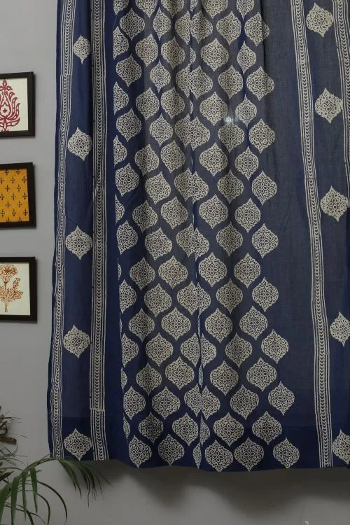 Bluestars Hand Block Printed Window Curtain