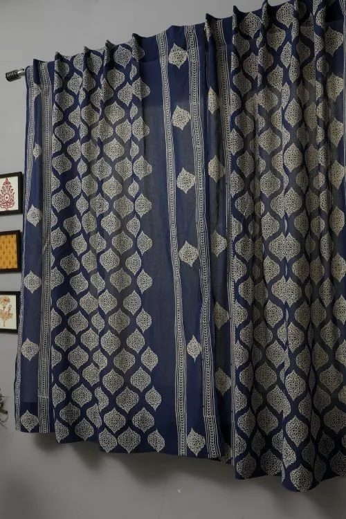 Bluestars Hand Block Printed Window Curtain