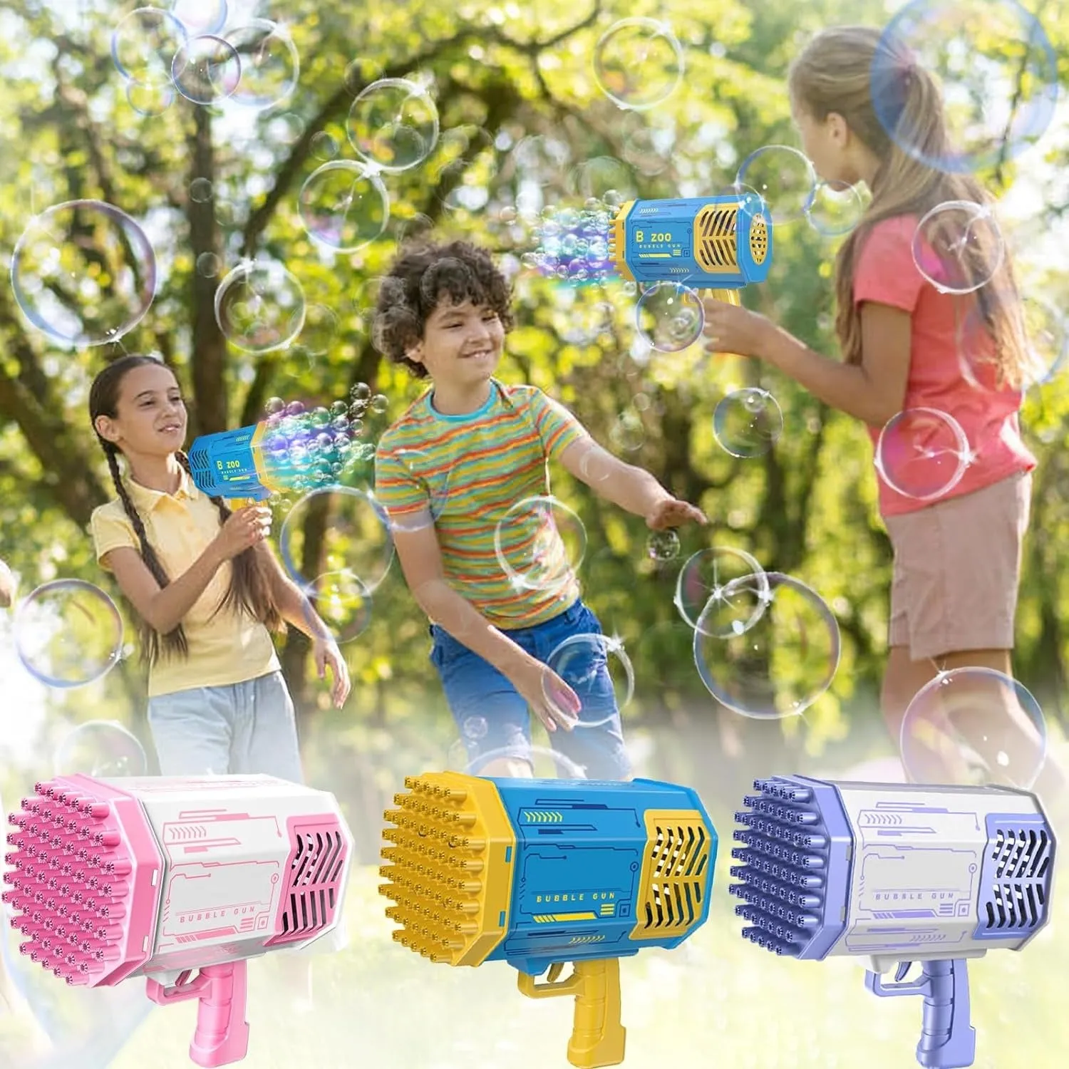 Bubble Machine Blaster Gun with Lights Battery Operated - 69 Holes