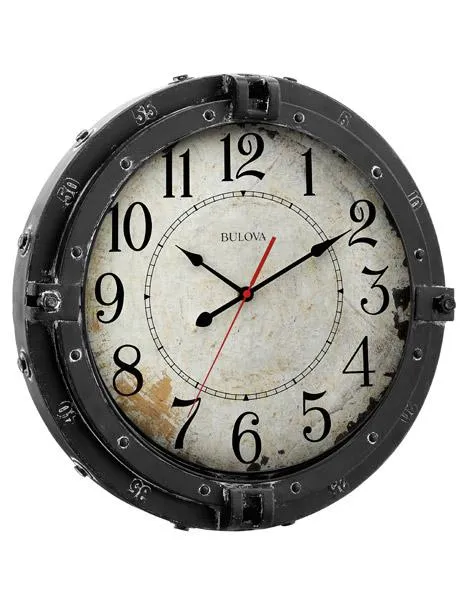 Bulova Navigator Maritime Portal Wall Clock - Weathered Metal - Sweep Seconds