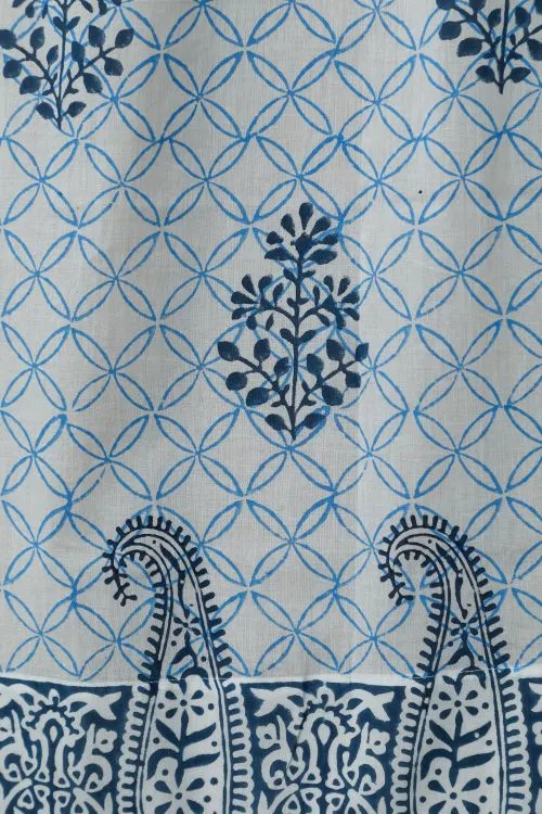 Cabbean Blue Hand Block Printed Window Curtain