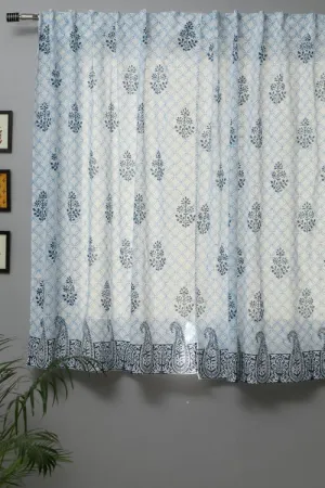 Cabbean Blue Hand Block Printed Window Curtain