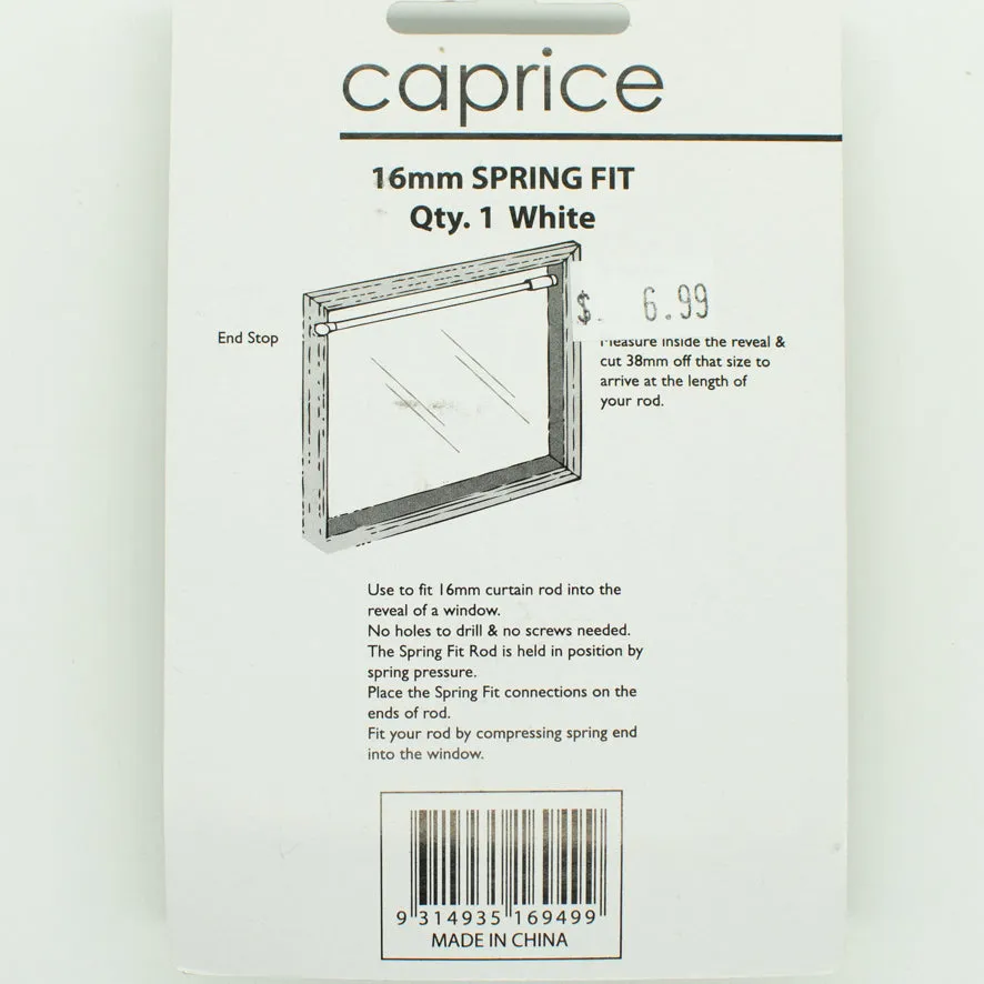 Caprice Curtain Spring Fit Rod End - White 16mm