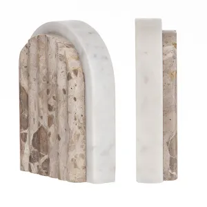 Carprani Bookends Set Of 2 (White   Beige Marble)