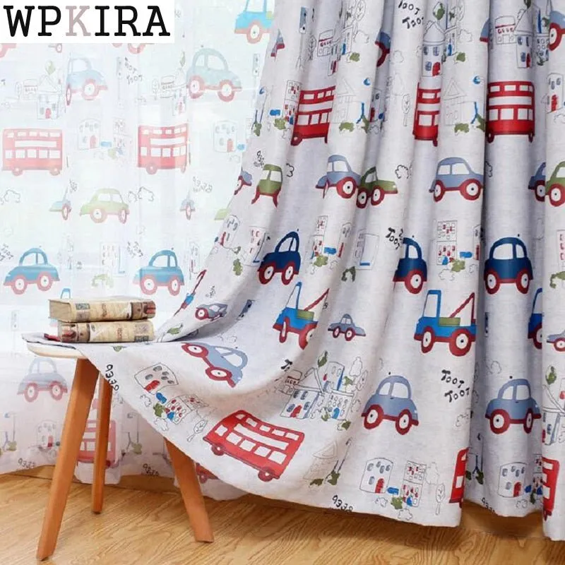 Cartoon Car Sheer Curtains for Kids'