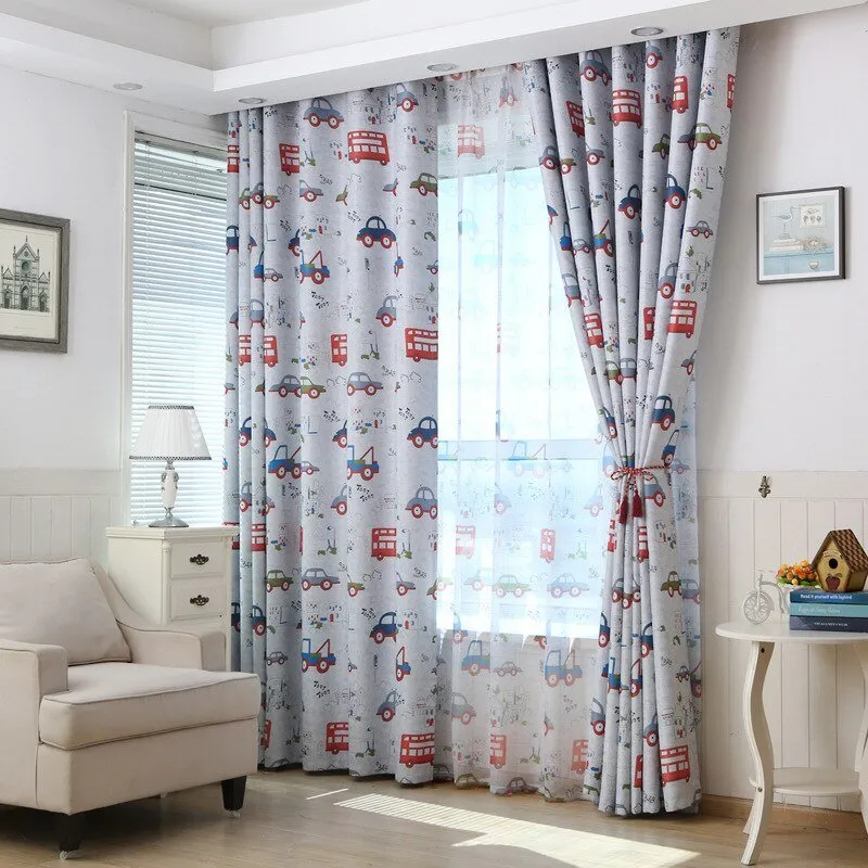 Cartoon Car Sheer Curtains for Kids'