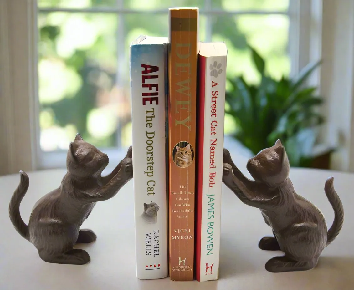 Cast Iron Cat Book Ends and Cast Iron Door Knocker - Gift Set