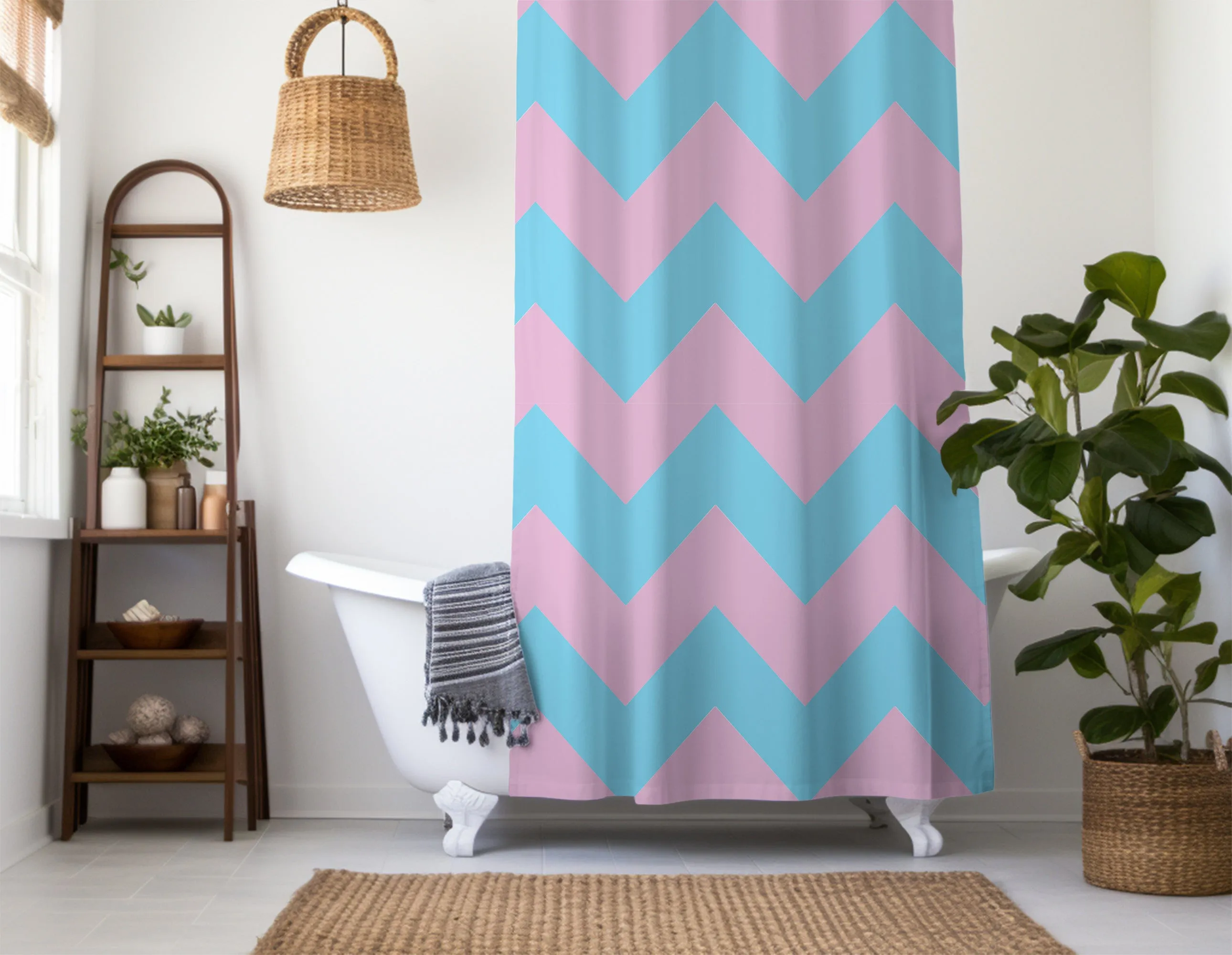 Checkered Blue Pink Shower curtain. Neon Punk Aesthetic, Vibrant Geometric Colorful Kids bathroom, Machine Washable, Polyester, Water and Mildew Resistant, Multiple sizes with Hooks