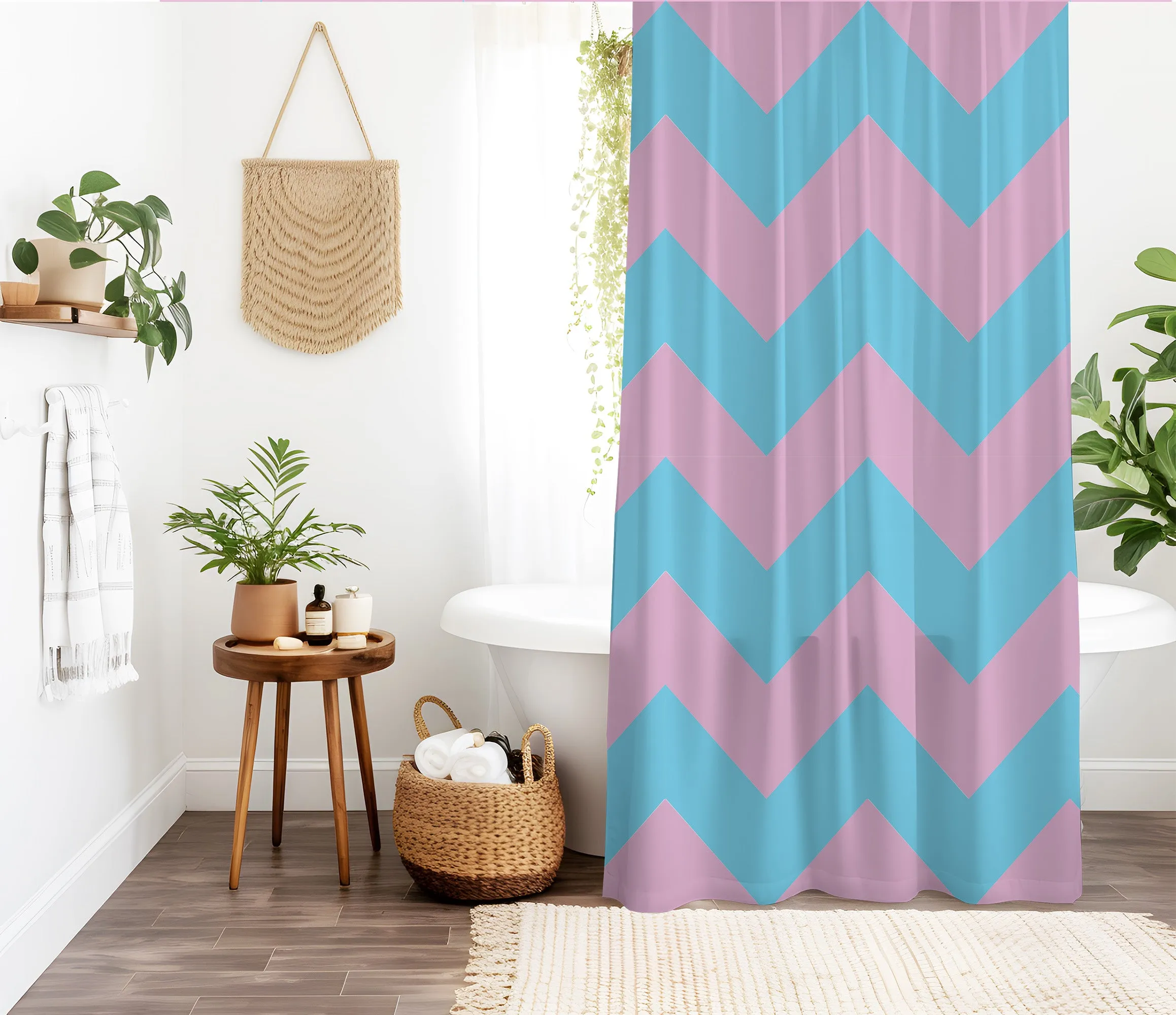 Checkered Blue Pink Shower curtain. Neon Punk Aesthetic, Vibrant Geometric Colorful Kids bathroom, Machine Washable, Polyester, Water and Mildew Resistant, Multiple sizes with Hooks