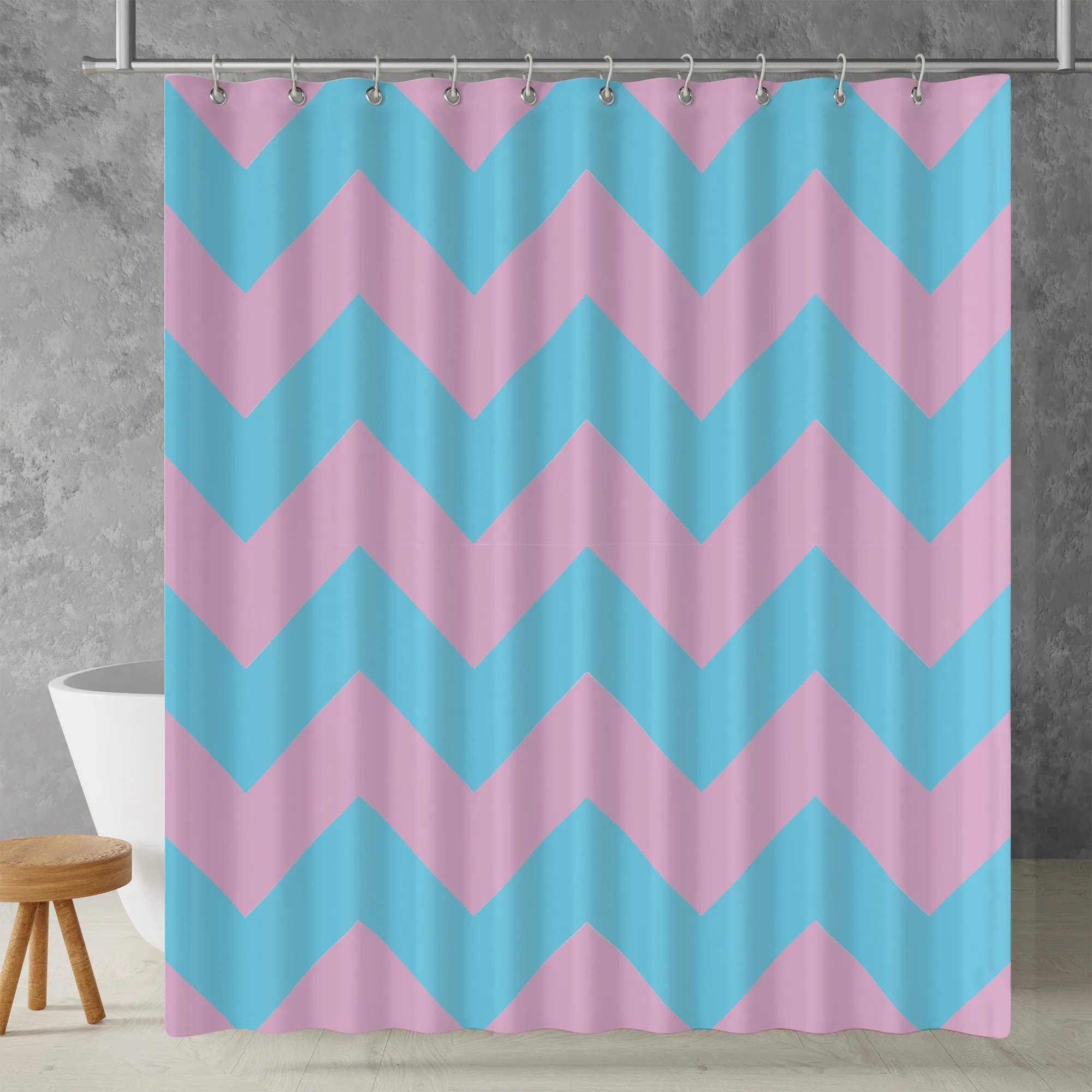 Checkered Blue Pink Shower curtain. Neon Punk Aesthetic, Vibrant Geometric Colorful Kids bathroom, Machine Washable, Polyester, Water and Mildew Resistant, Multiple sizes with Hooks