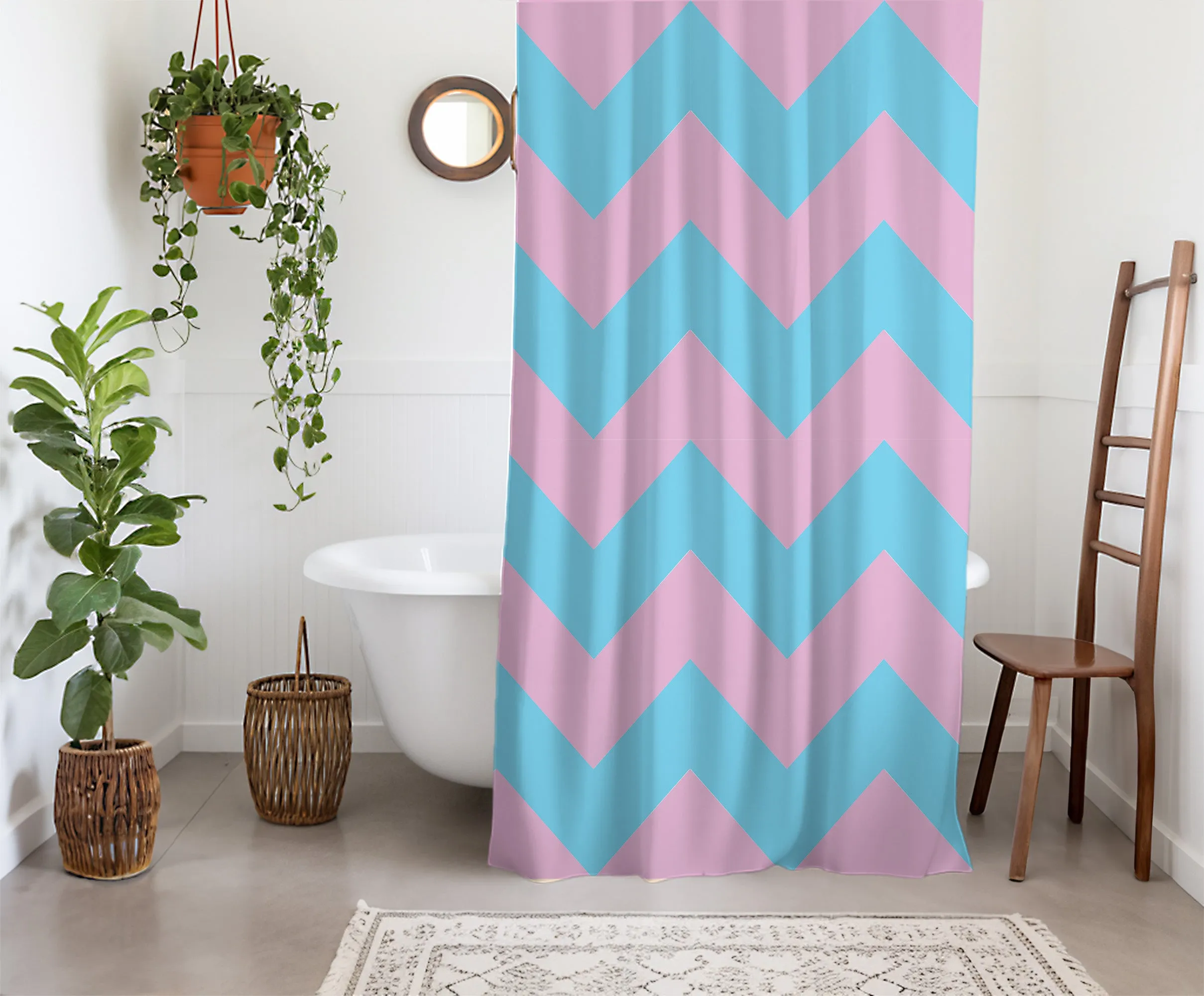 Checkered Blue Pink Shower curtain. Neon Punk Aesthetic, Vibrant Geometric Colorful Kids bathroom, Machine Washable, Polyester, Water and Mildew Resistant, Multiple sizes with Hooks