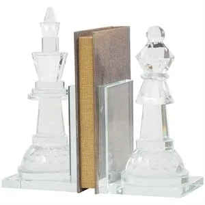 Clear Crystal Chess Oversized Bookends with Cut Crystal Designs