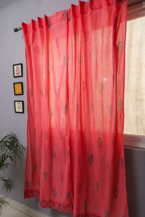 Climbing Orange Hand Block Printed Door Curtain