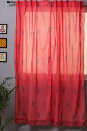 Climbing Orange Hand Block Printed Door Curtain