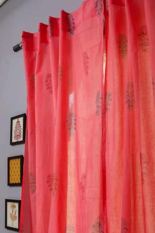 Climbing Orange Hand Block Printed Door Curtain