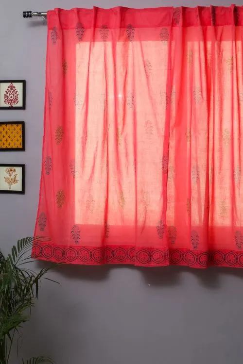 Climbing Orange Hand Block Printed Window Curtain