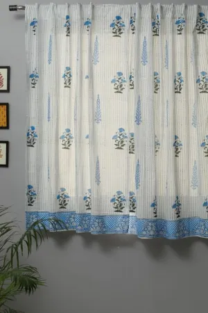 Coral Blue Hand Block Printed Window Curtain