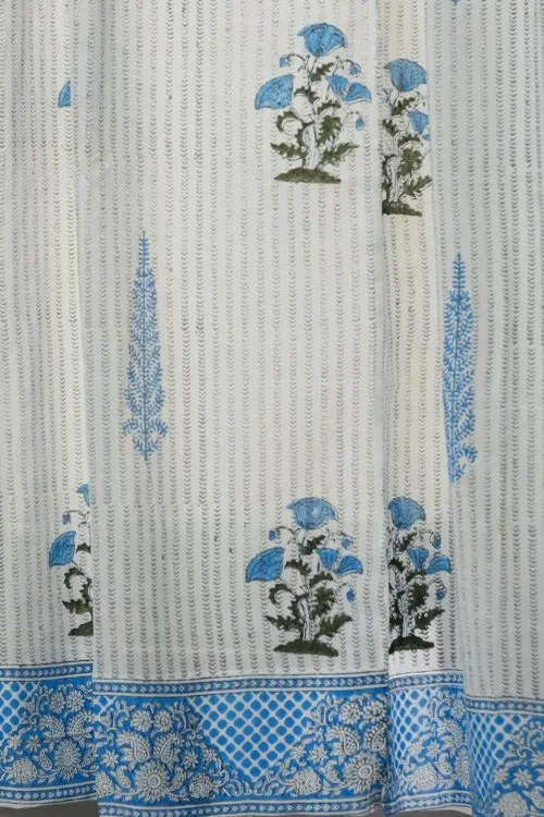 Coral Blue Hand Block Printed Window Curtain