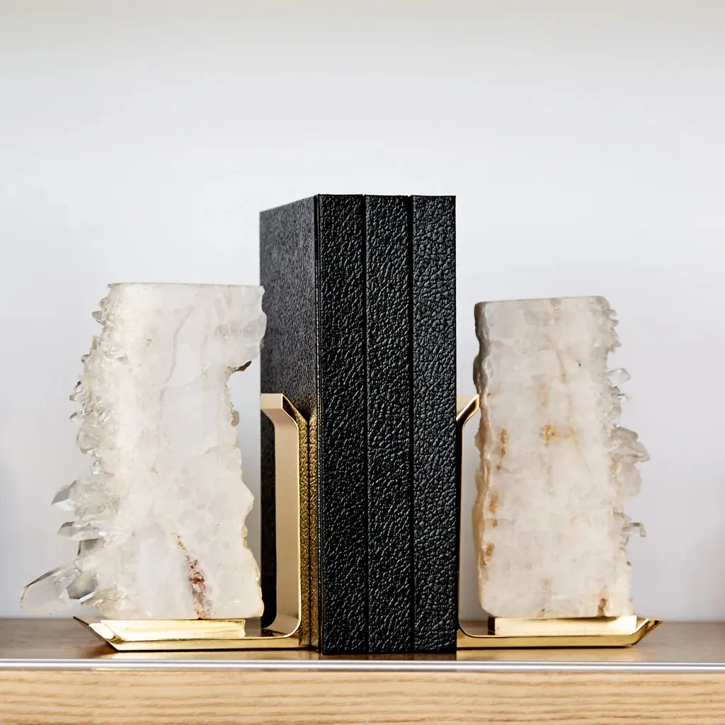 Crystal Quartz & Gold Fim Bookends - Set of 2