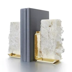 Crystal Quartz & Gold Fim Bookends - Set of 2