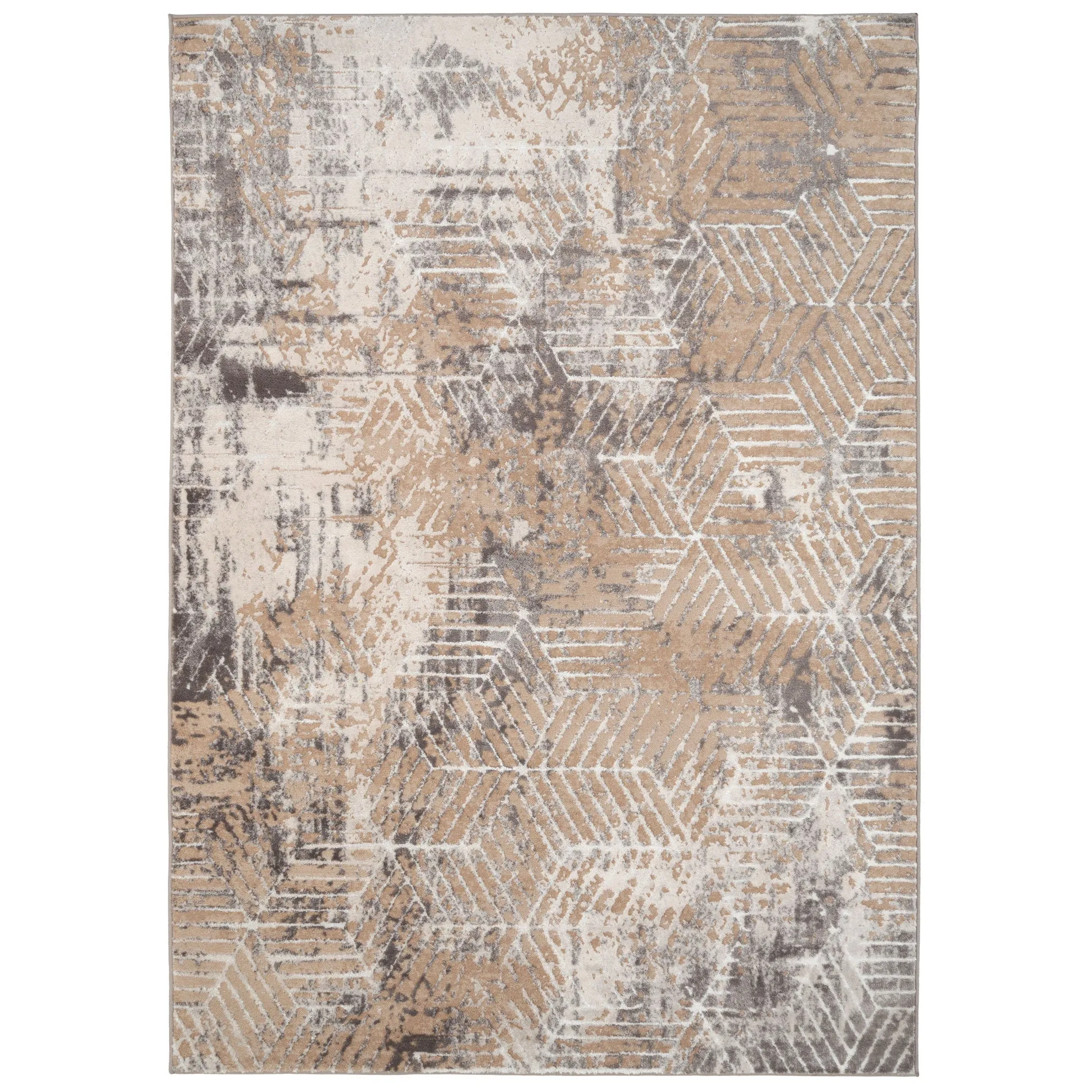 Distressed Beige Art Deco Area Rug - Busby