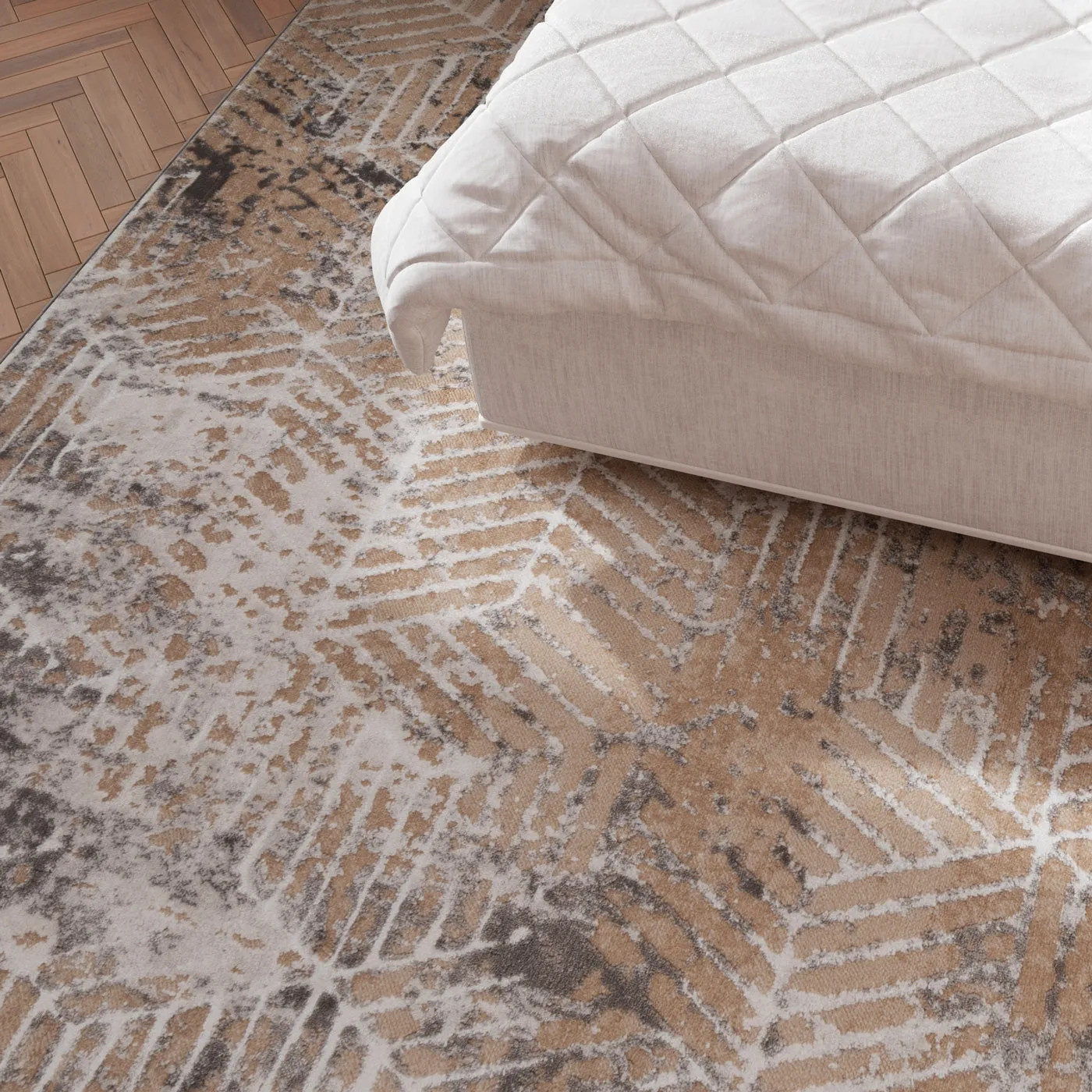 Distressed Beige Art Deco Area Rug - Busby